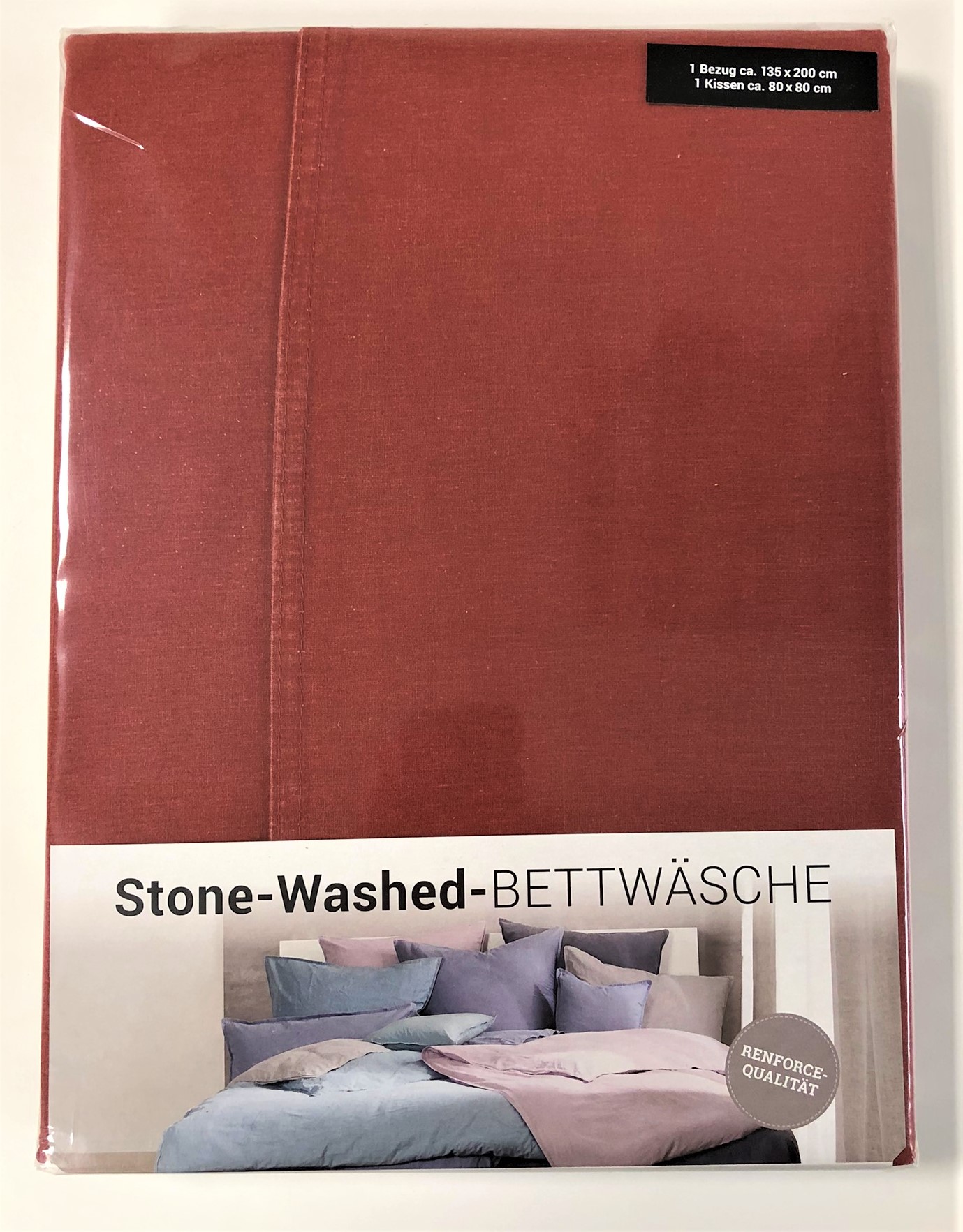 Bettwäscheset 135x200 und 1 x 80x80 cm Vintage Used-Look uni siena Stone Washed 100% Baumwolle